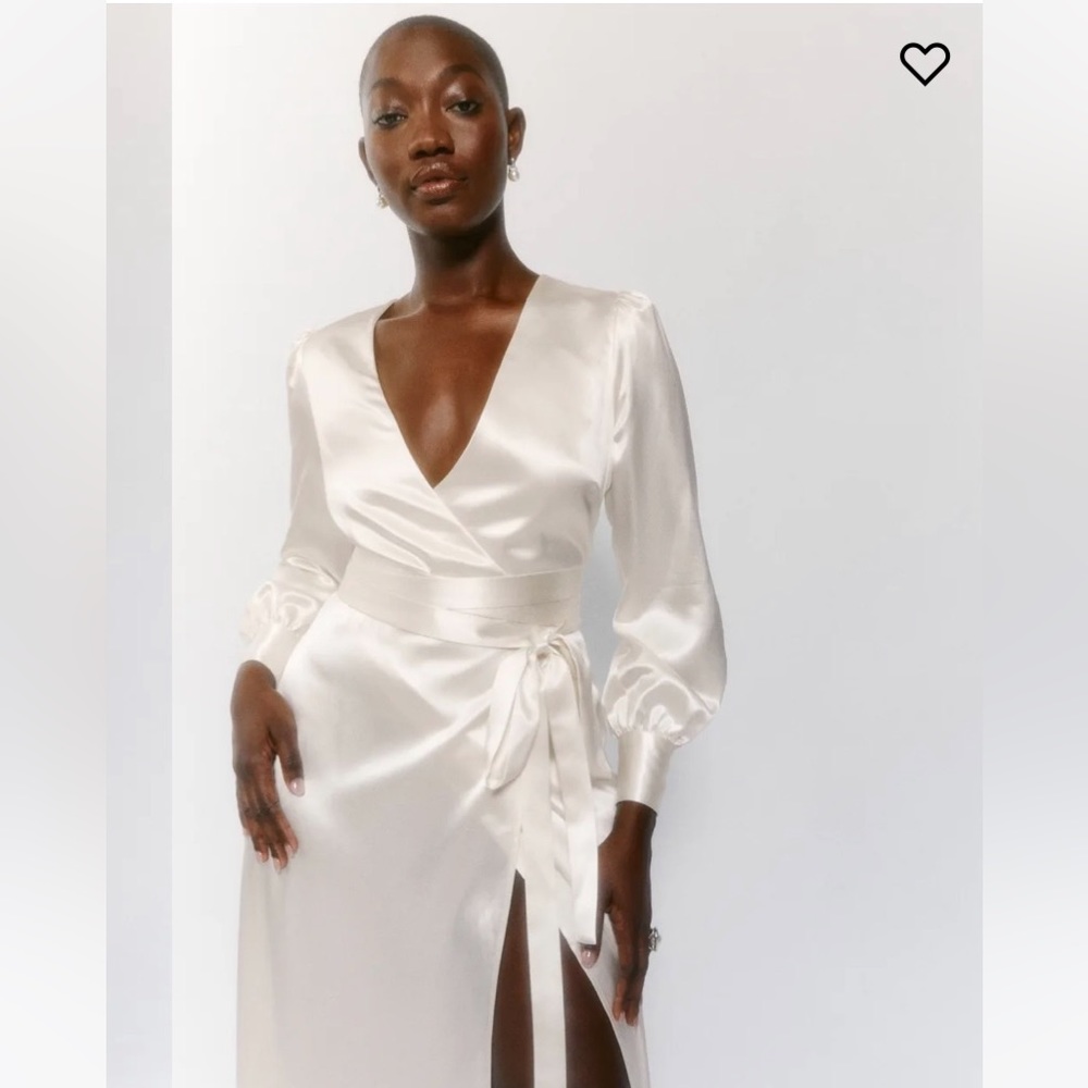 Reformation Satin Ivory Wrap Wedding Dress - Picture 4 of 9